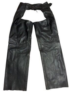 Nice Pair Mega Force Black Protective Leather Chaps Sz M Adjusts 32"-39" Waist
